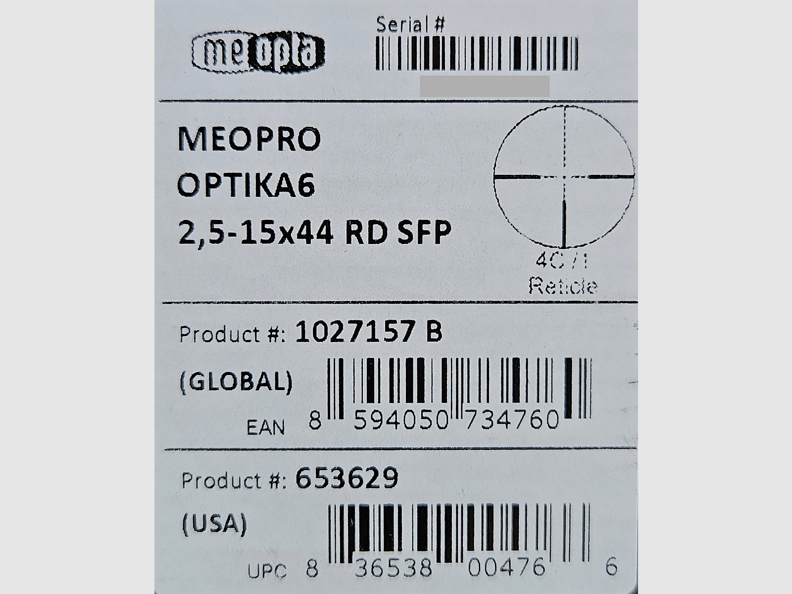 Meopta OPTIKA6 2,5-15x44 RD SFP kruis 4C met verlicht punt - Nieuwe goederen van de vakhandel -