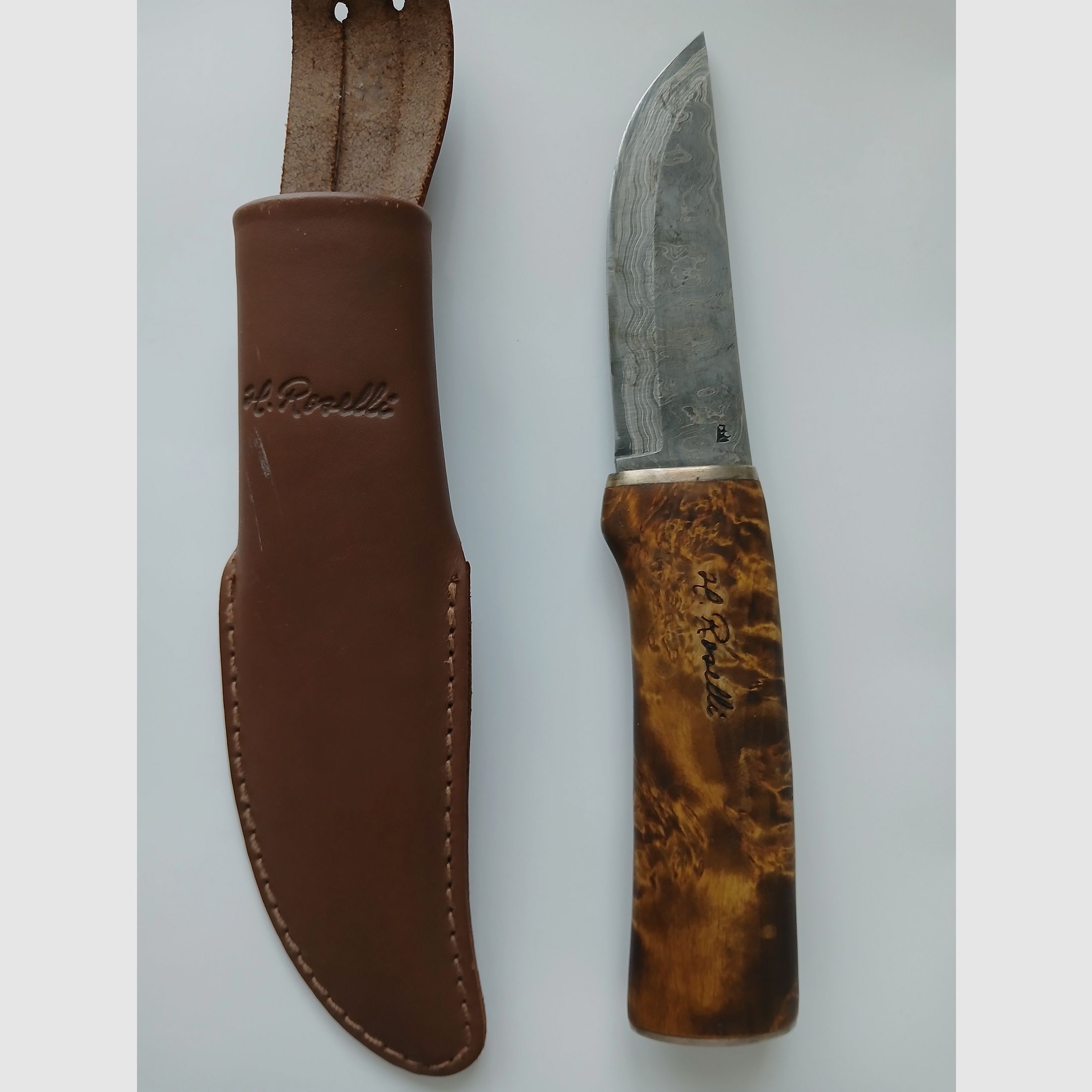 Heimo Roselli Jagdmesser Damast Sterlingsilber