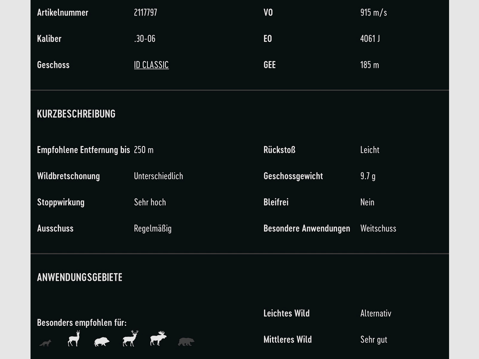 RWS 2117797 .30-06 ID Classic 9,7g/150grs. Langwaffenmunition