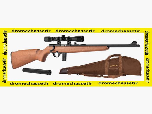 Mossberg Plinkster wood rifle pack .22lr, with scope, suppressor, and gun slip