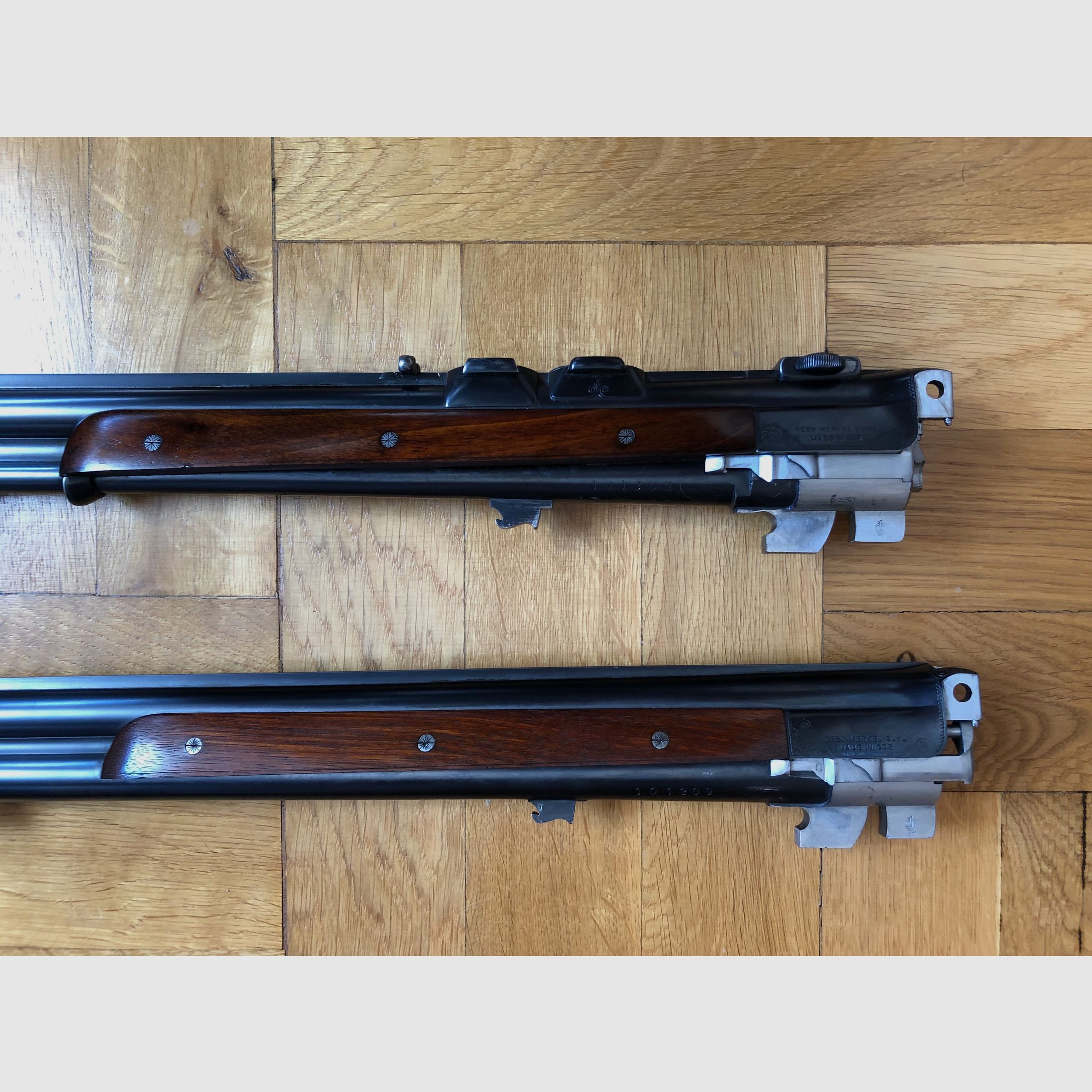 Bockdoppelbüchse Merkel BDB 221E 8x57JRS / Zeiss Diavari 3-12x56 (inkl. Wechselläufe: BBF 7x57 IRS & 12/70 und BF 12/70 ) Bj. 1988