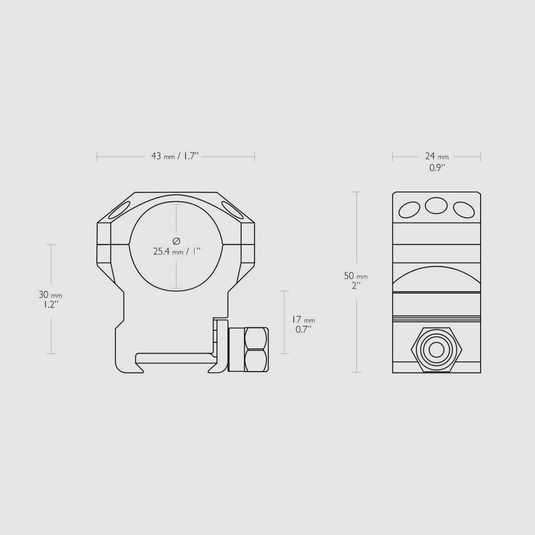 HAWKE Tactical Ring Mounts 1"/25.4mm High Weaver