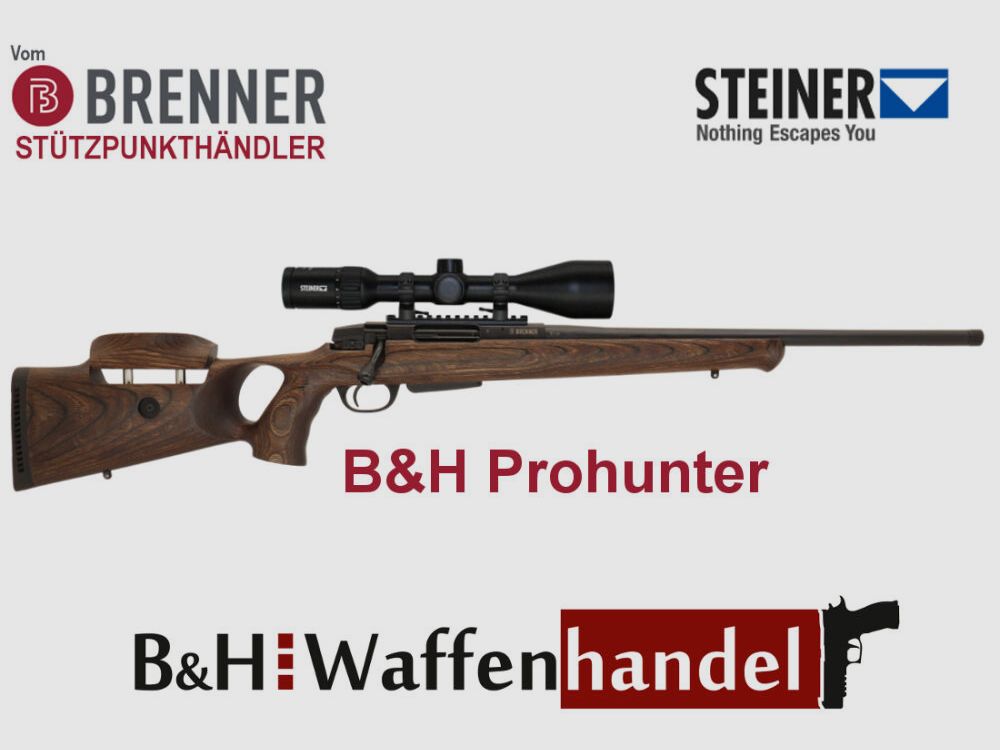 Brenner Komplettpaket: BR20 B&H Prohunter Lochschaft mit Verstellung inkl. Steiner 3-12x56 fertig montiert Jagdbüchse
