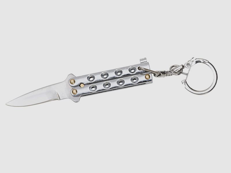 SchlĂĽsselanhĂ¤nger Mini Butterfly Messer Stahl KlingenlĂ¤nge 40 mm silber abnehmbarer SchlĂĽsselring