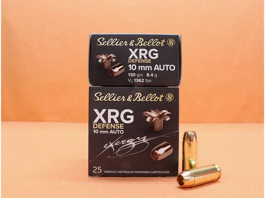 S&B Sellier & Bellot Patrone 10mmAuto S&B/ Sellier&Bellot 130grs HP XRG Defense Vollkupfer Bleifrei VE 25 Patronen/ 8,4g Hohlspitz