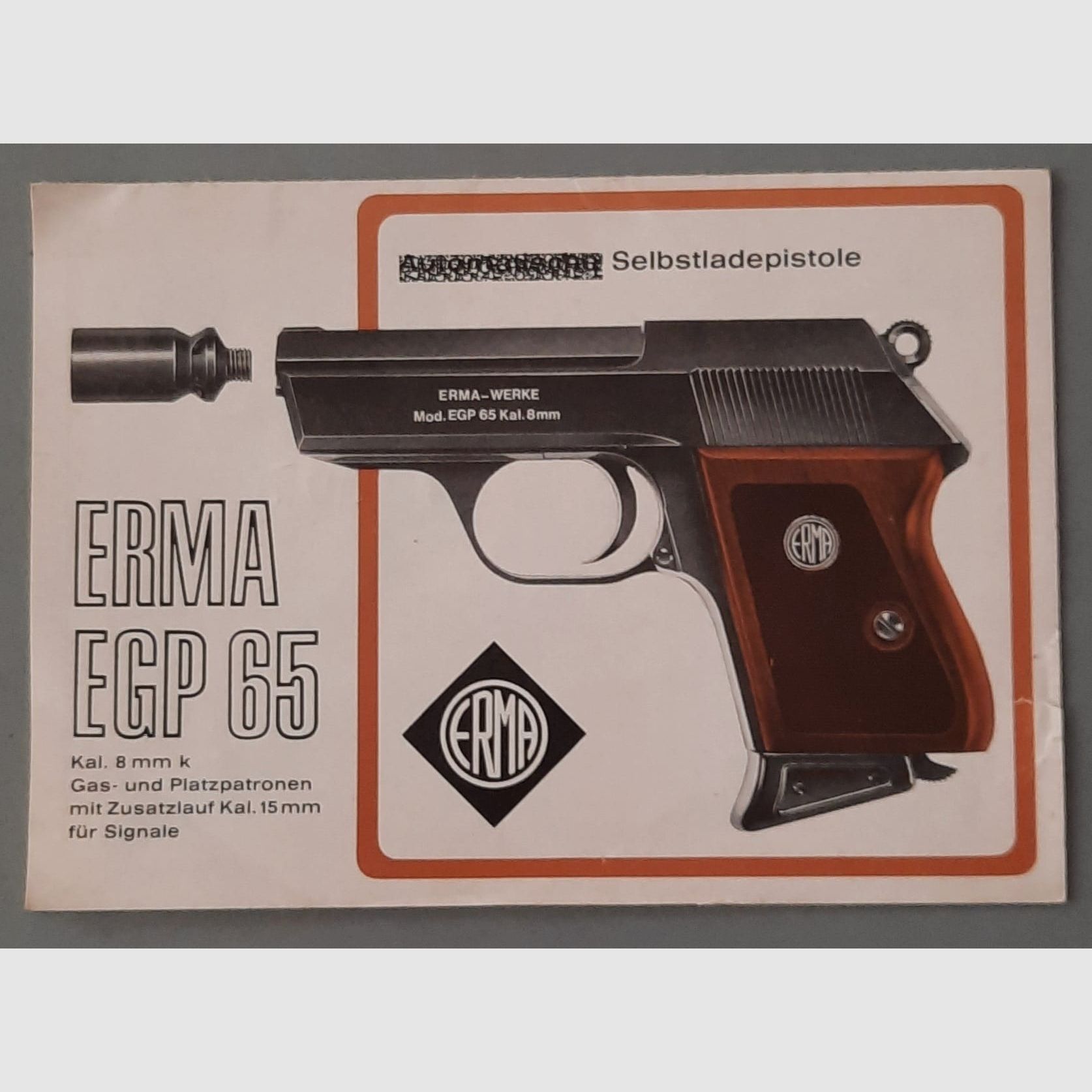 Manuel d'origine pour une arme de défense Erma EGP 65.