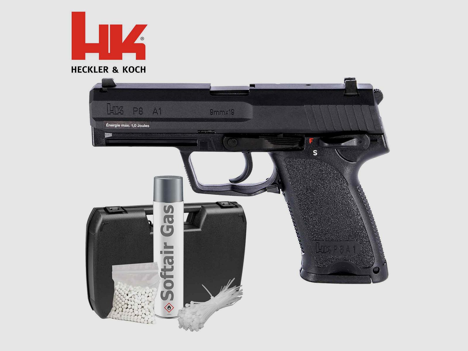Komplettset VFC Heckler & Koch P8 A1 Softair-Pistole Schwarz Kaliber 6 mm BB Gas Blowback (P18)