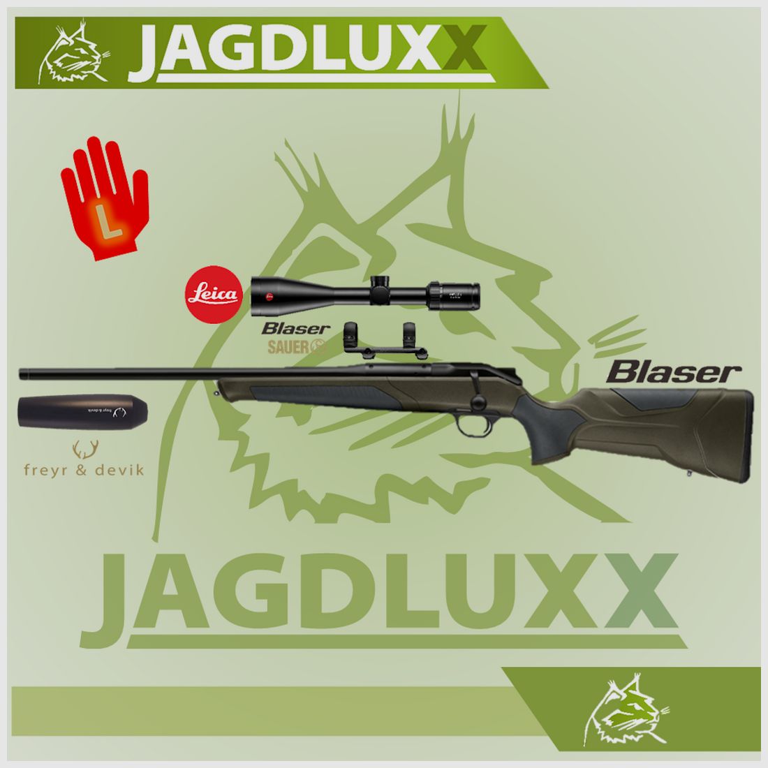 Blaser R8 Professional 2.0 Sinistrorso Verde Scuro Set + Leica Amplus 6 + freyr & devik SD