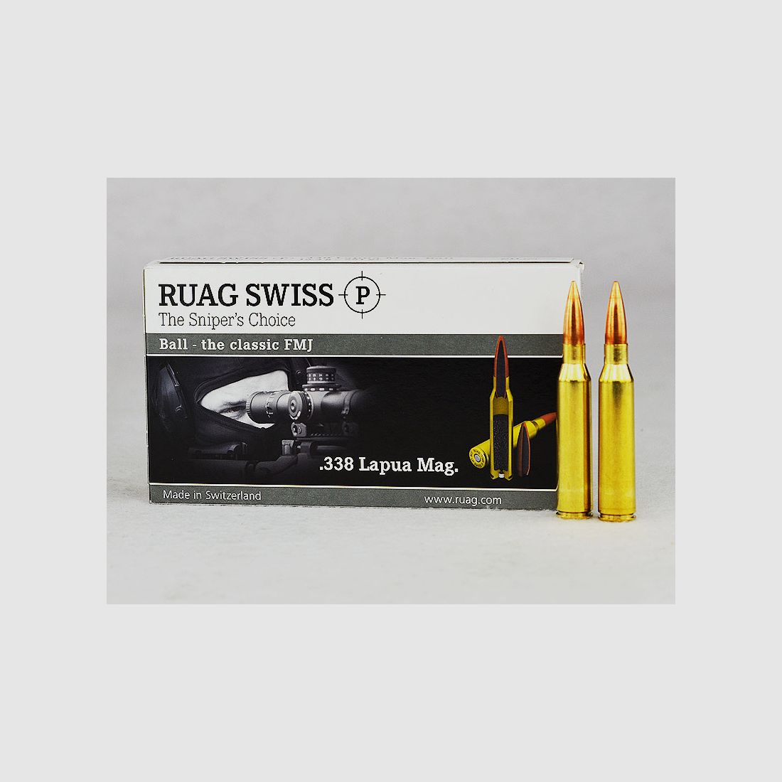 SWISS P .338 Lapua Magnum, BALL FMJ 251 grs 1 pack (20 rounds at €7.25 each)