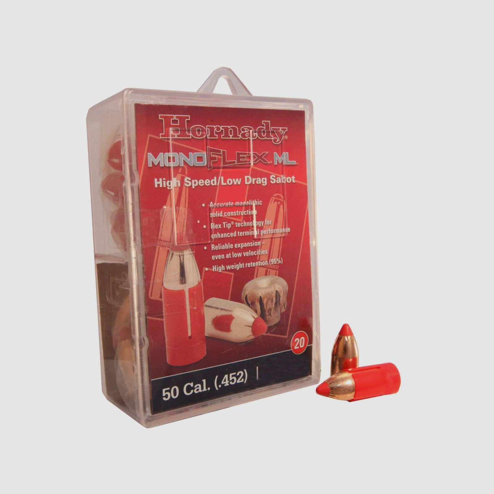 Hornady Low-Drag Sabot .50/12,7mm avec balle .45 GMX 250GR 20 pièces