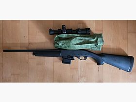 Remington 7615 Police front stock repeating rifle, caliber .223 Rem, including Drückjagdglas Falke 1-6x24, block mount, leather case, best condition