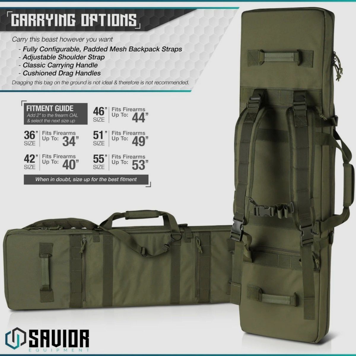 Savior - Dubbele geweertas - Urban Warfare - 36" - Groen - RB-3612DG-VER2-OG, afbeelding 6 van 6