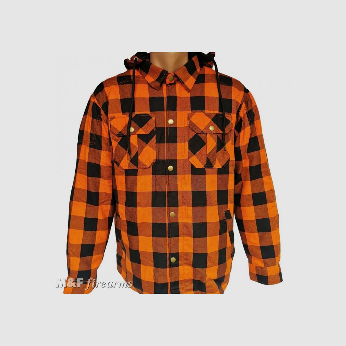 Lumberjack Shirt im Holzfäller-Stil mit herausnehmbarem Innenfutter Protektoren und Aramidfaserverstärkung Orange-Schwarz