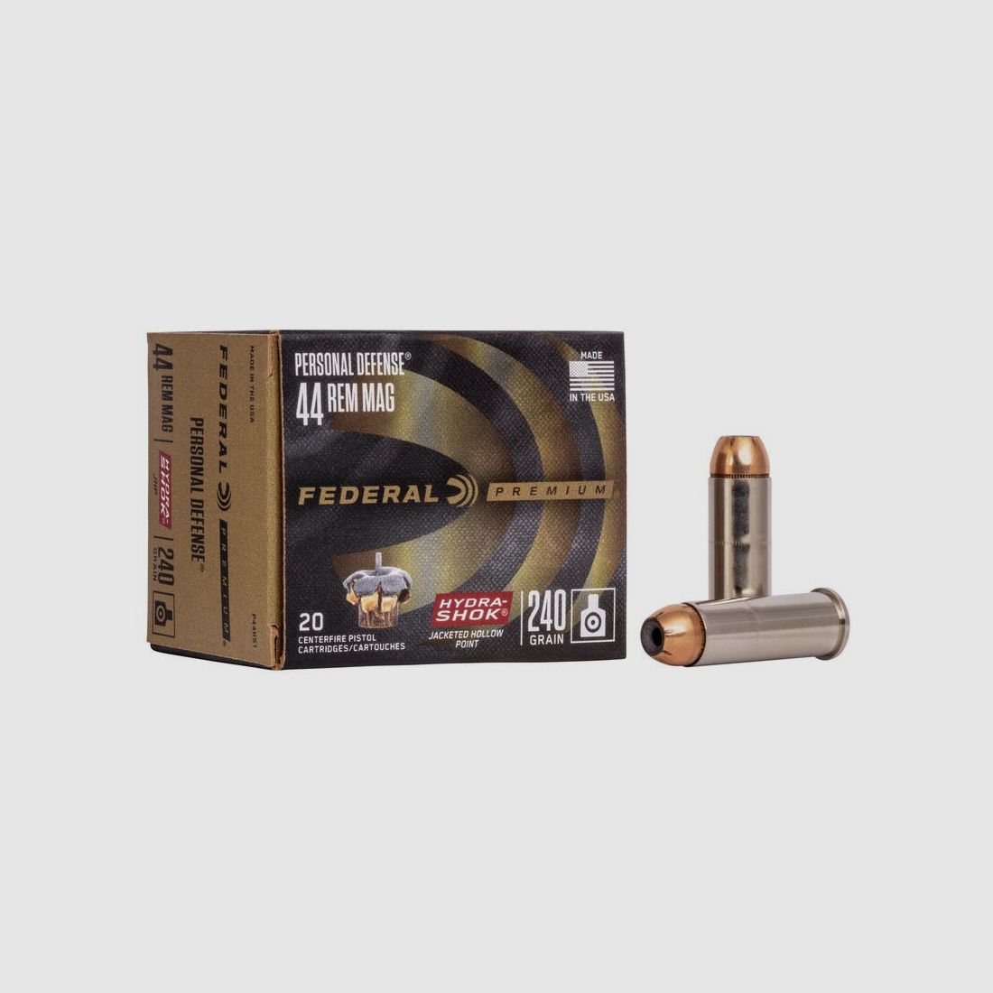 FED P44HS1 AMMO .44 REM MAG 240GR HYDRA SHOK JHP 20/500