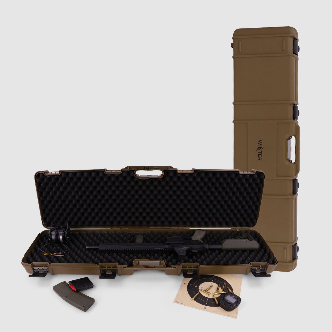 Winter Gewehrkoffer W11 117 cm für 1 Langwaffe – PP Kunststoff, 4 Push-Pull Verschlüsse, Noppen (Coyote)