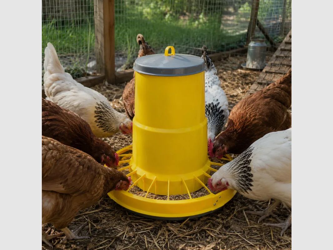 Mangiatore cilindrico in plastica per pollame 10 kg, immagine 1 di 7