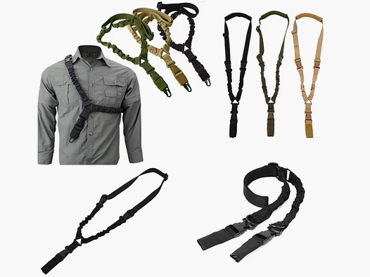 Tactische geweerband, Bungee draagband, 1-punt band, single-point sling met metalen karabijnhaak