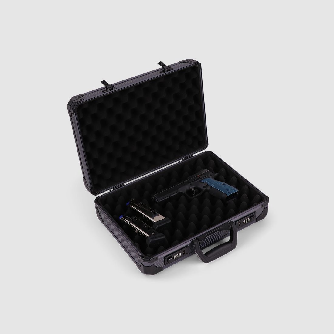 Winter Pistolenkoffer W14 für bis zu 2 Kurzwaffen – Aluminium/Holz, 2 Zahlenschlösser, Noppen (Grey)