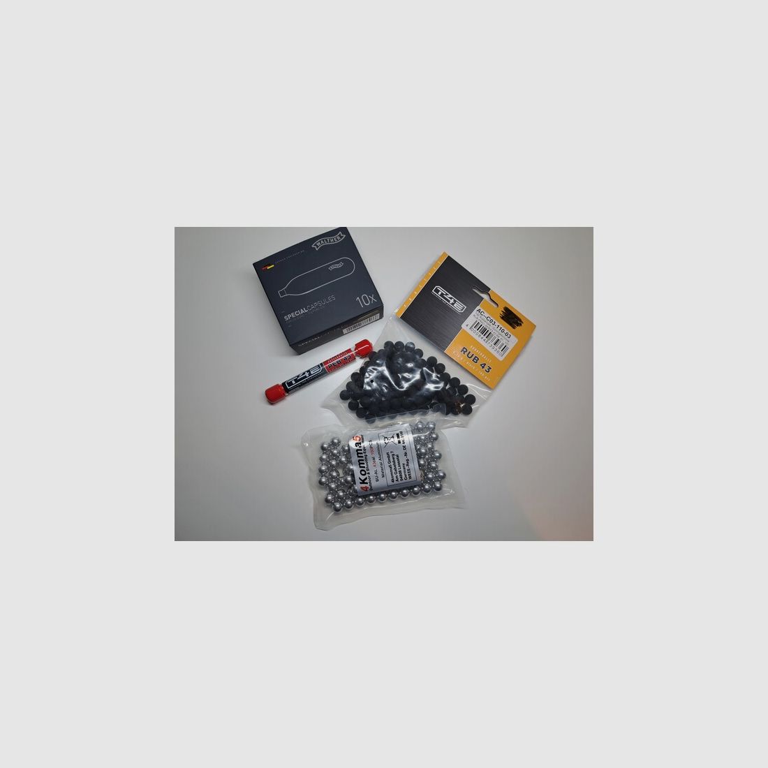 T4E RAM Cal. 0.43 Munition Aluballs, Rubberballs, Pepperballs und CO2 Kapseln als Komplettset