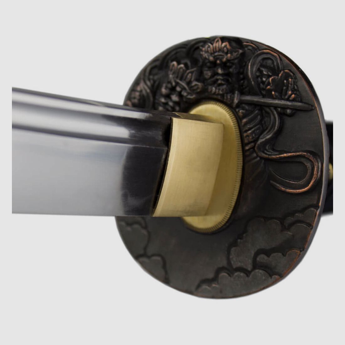 DerShogun Dmonen Katana Samuraischwert mit Honsanmai Klinge und Katate Maki