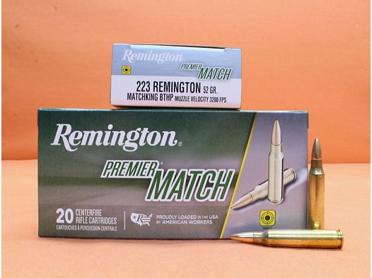 Remington patroon .223Rem Remington 52grs BTHP (RM223R2) VE 20 patronen (Matchking)/ 3,37g holle punt torpedo achterkant match