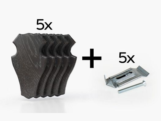 Deska do krojenia z dębu 1 19x12 ciemna - zestaw 5 sztuk z metalowymi klamrami