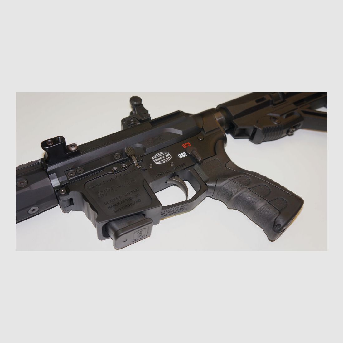 Schwaben Arms GmbH/GWMH Selbstladebüchse GWMH SPC-HUNTER A4 17" (SWISS PISTOL CARBINE) BLACK Kal.9x19 AR15 Glock Magazin
