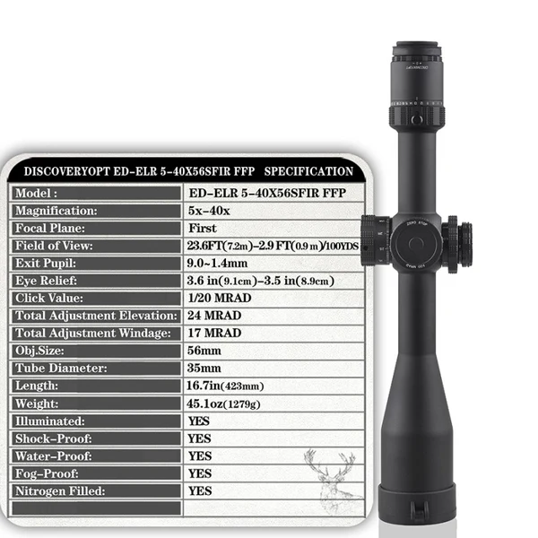 Zielfernrohr DiscoveryOpt ED-ELR 5-40X56SFIR FFP-1/20MRAD-Z + Montage, Bild 4 von 7