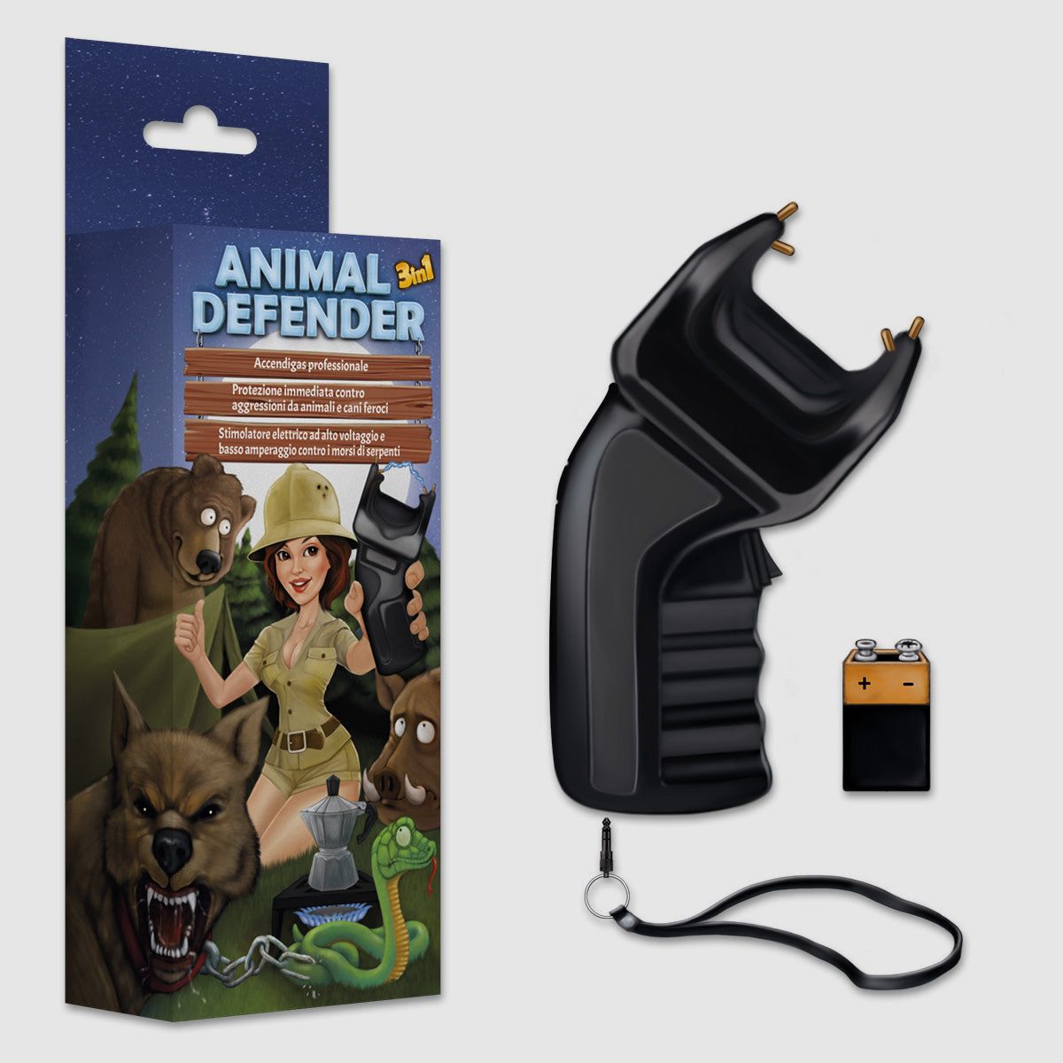 SYSTÈME DE DÉFENSE ANIMAL DEFENDER : BRIQUET+DISSUASIF+STIMULATEUR CONFORME CE