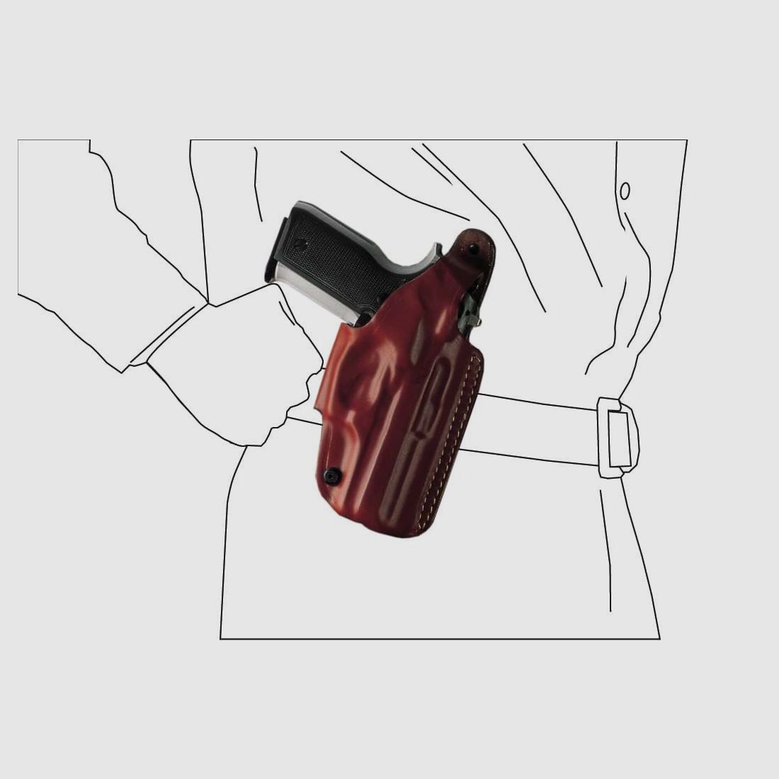 Schnellziehholster mit drei Tragepositionen Beretta 81/82/84/85/87, HW 94, Walther PP-Braun-Linkshänder