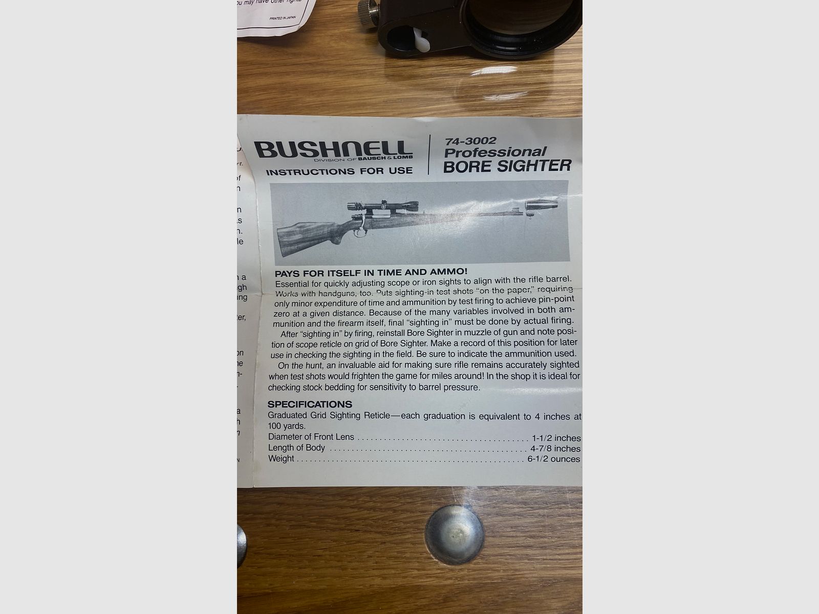 Schussprüfer, Optischer Kollimator von BUSHNELL, Kaliber 7mm bis .35