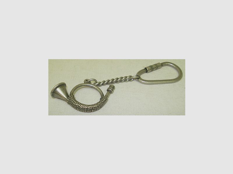 Hunting horn keychain - antique silver, 38mm, cast