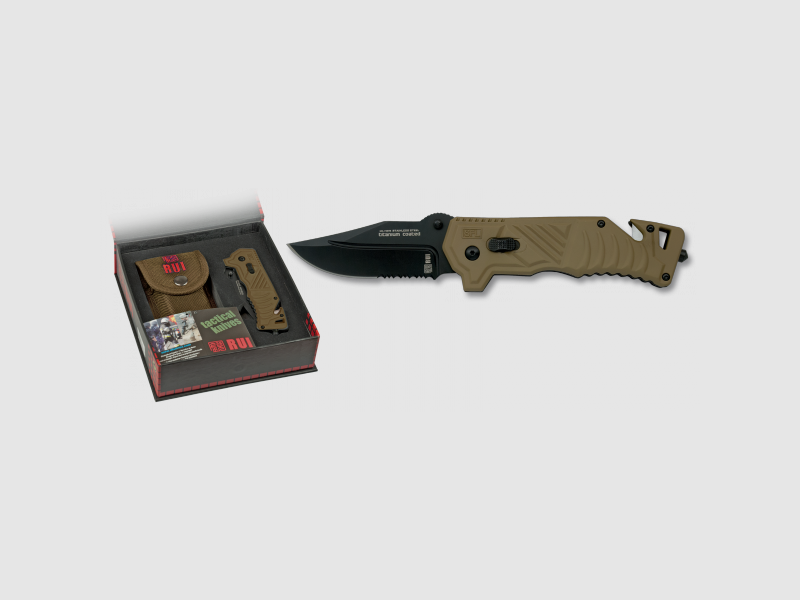 Cuchillo de bolsillo cuchillo de rescate RUI recubierto de titanio con funda de nylon