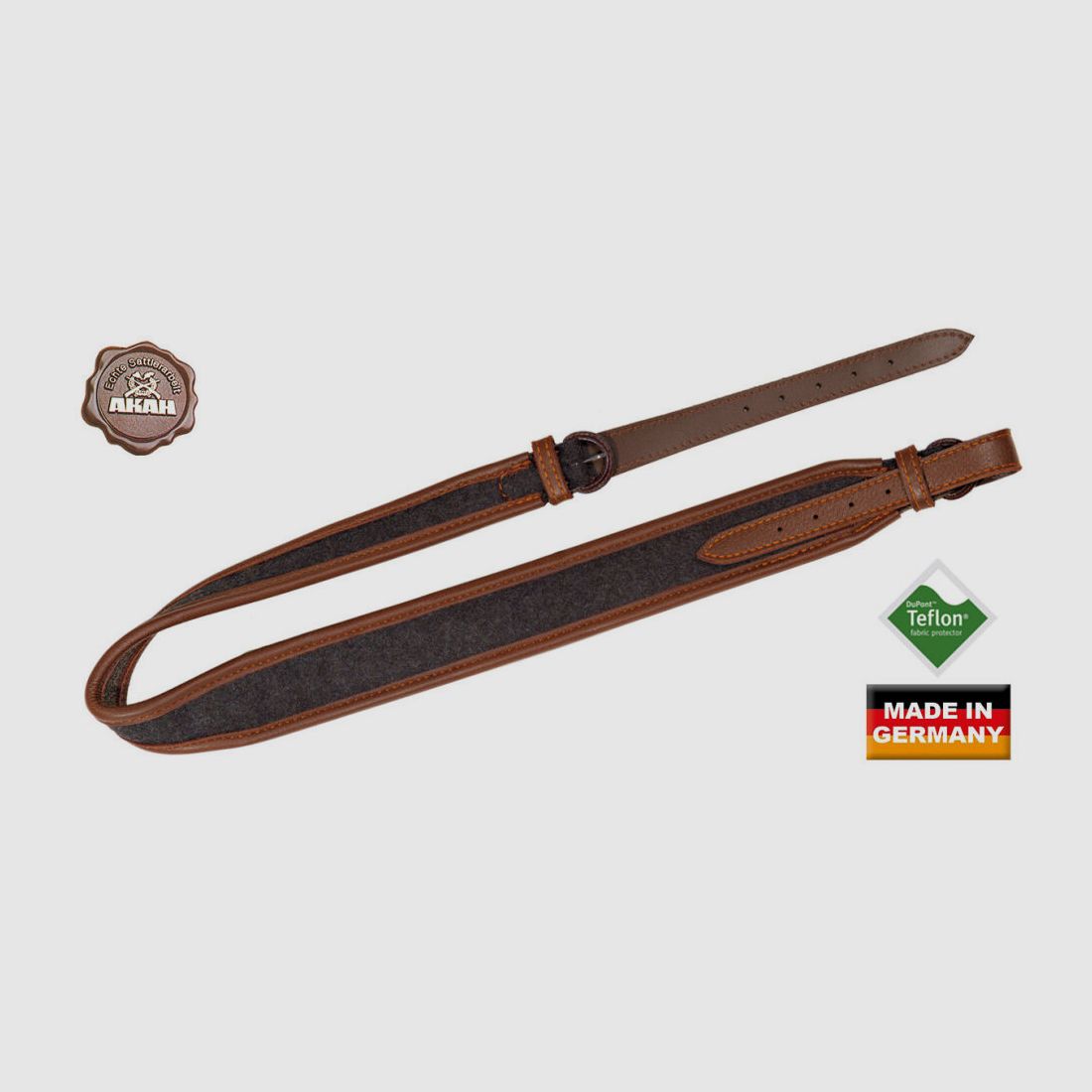 Correa de rifle AKAH de cuero de alce y loden con base de corcho