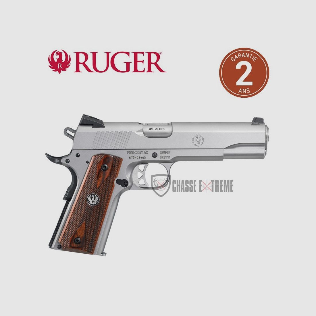 Pistolet RUGER SR1911 5" Inox calibre 45 Auto