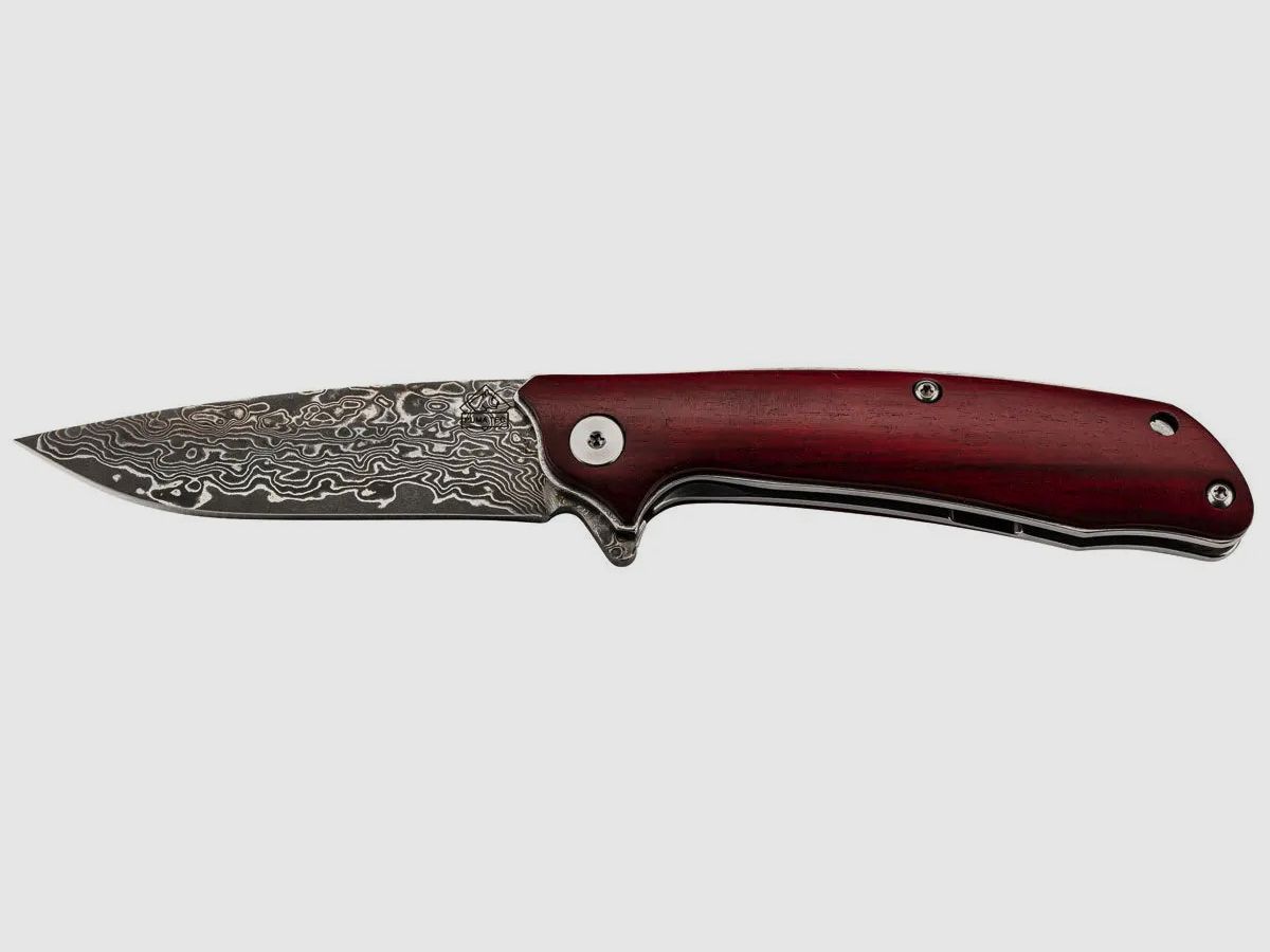 PUMA TEC Damascus Folding Knife, Sandalwood with Clip