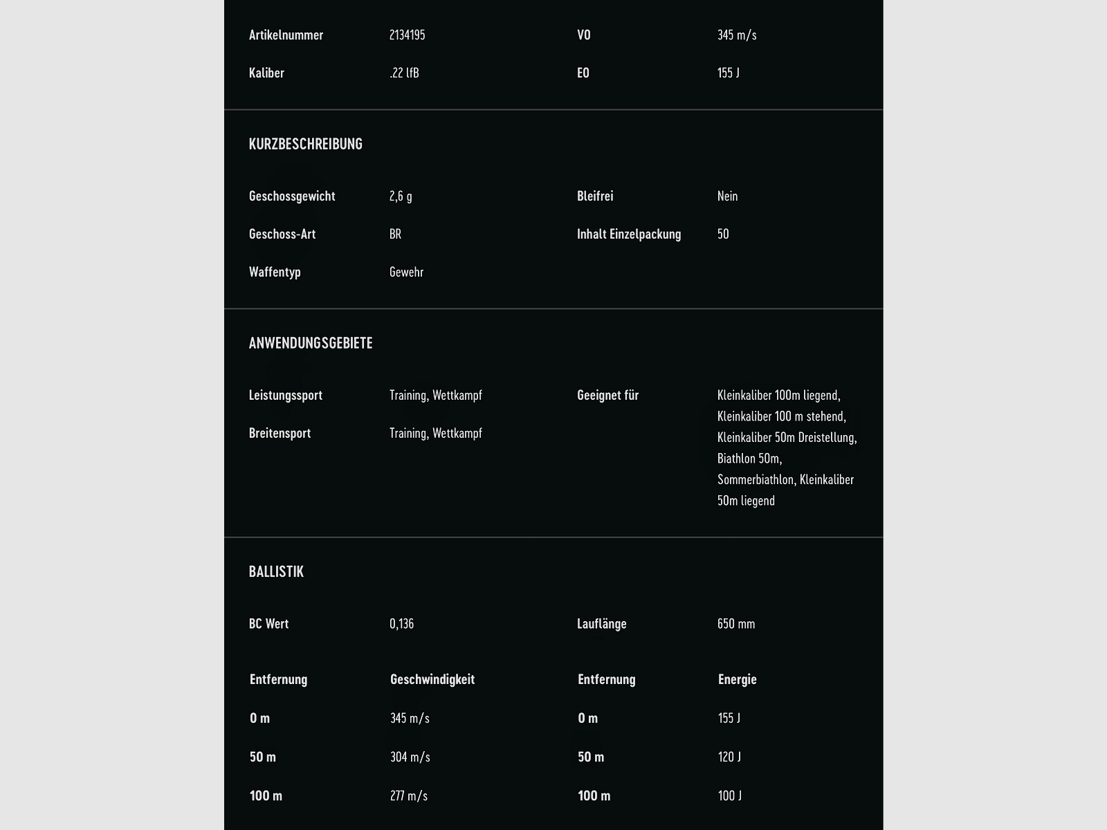 RWS 2134195 .22 lr R100 naboje do strzelania Matchless Precision 2,6g 40gr 50szt.