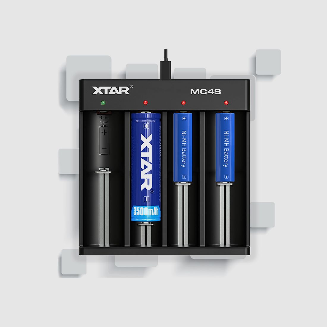 Xtar MC4S – kompaktes 4 Schacht Ladegerät für Li-Ion und Ni/MH Akkus