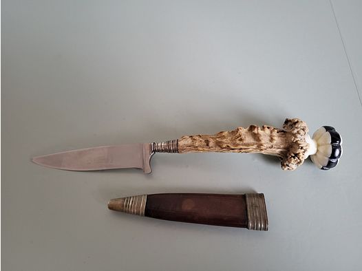 Cuchillo de caza antiguo . A. Küllenberg Solingen GR- años 1925 - Mango de cuerno de ciervo