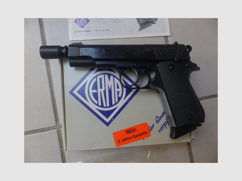 ERMA EGP 459 ähnlich Colt Officer’s ACP (1911 Kompakt) Cal. 9mm PAK mit Ovp, Anleitung, Abschussbecher & Bürste sagenhafter Zustand aus Sammlung