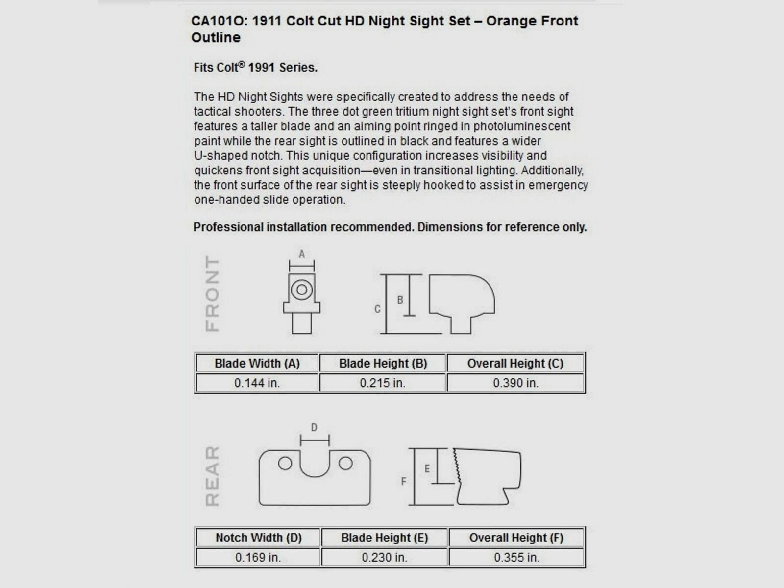 Trijicon N-Visierset orange HD Colt 1911