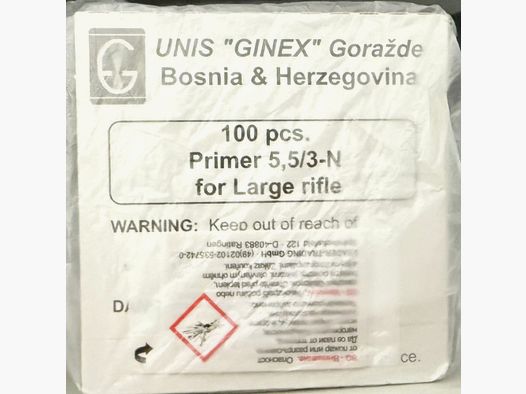 Ginex Large Rifle Primer Caps 10 times 100 pieces