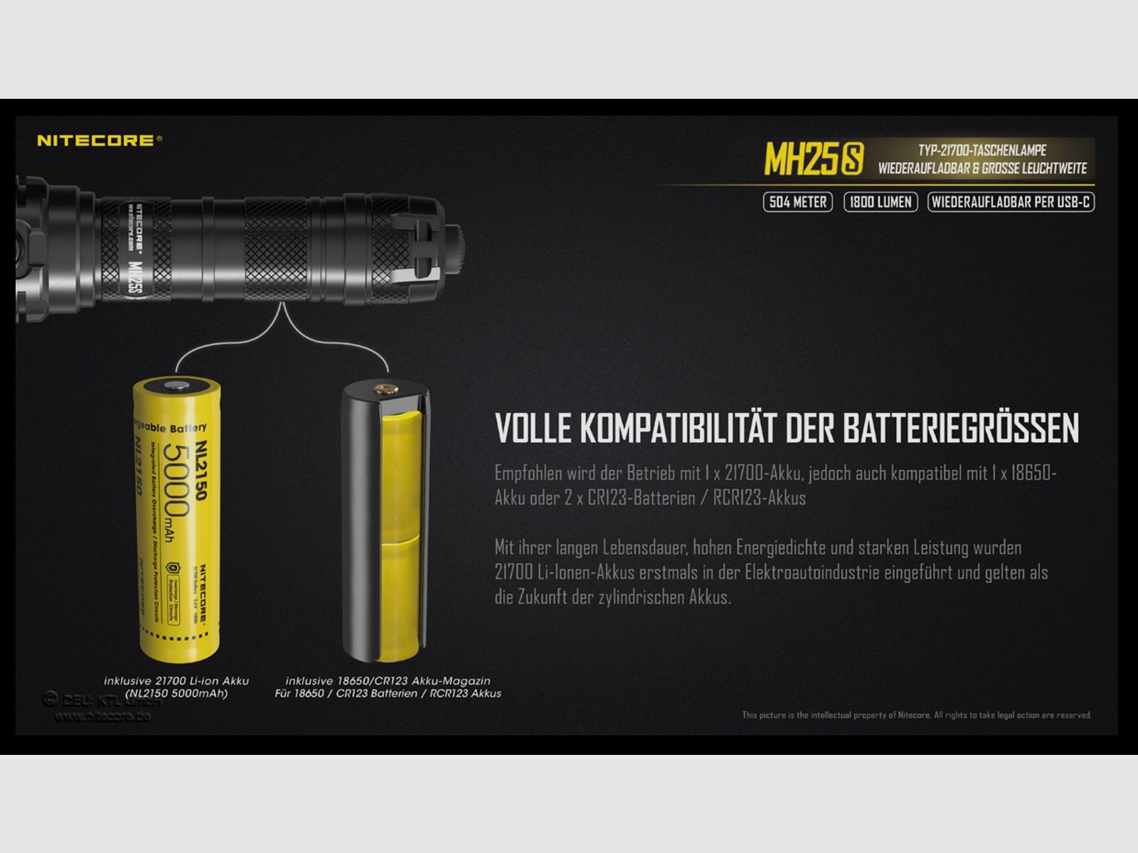 Nitecore MH25S LED Taschenlampe 1800 Lumen