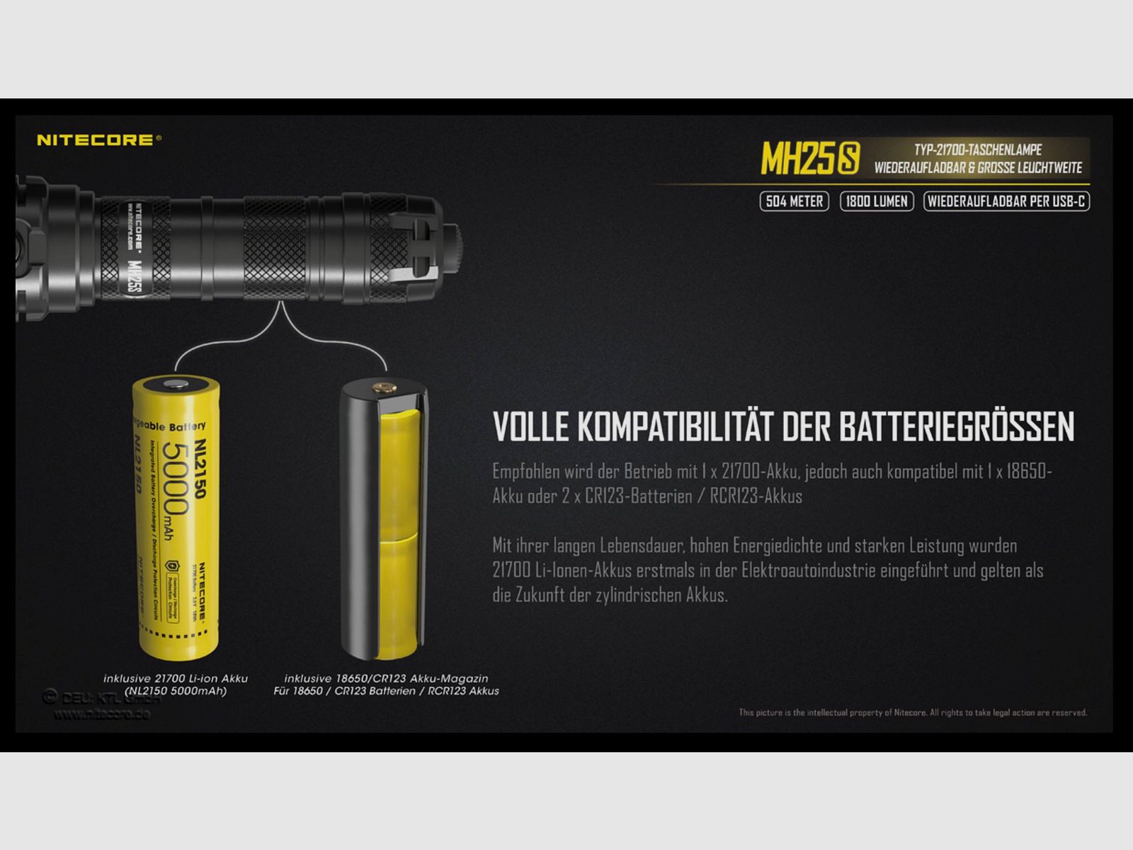 Nitecore MH25S LED flashlight 1800 lumens