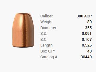 Proiettile Barnes .380 ACP/.355 80GR M/LE Tac-XP Pistol FB 40 pezzi