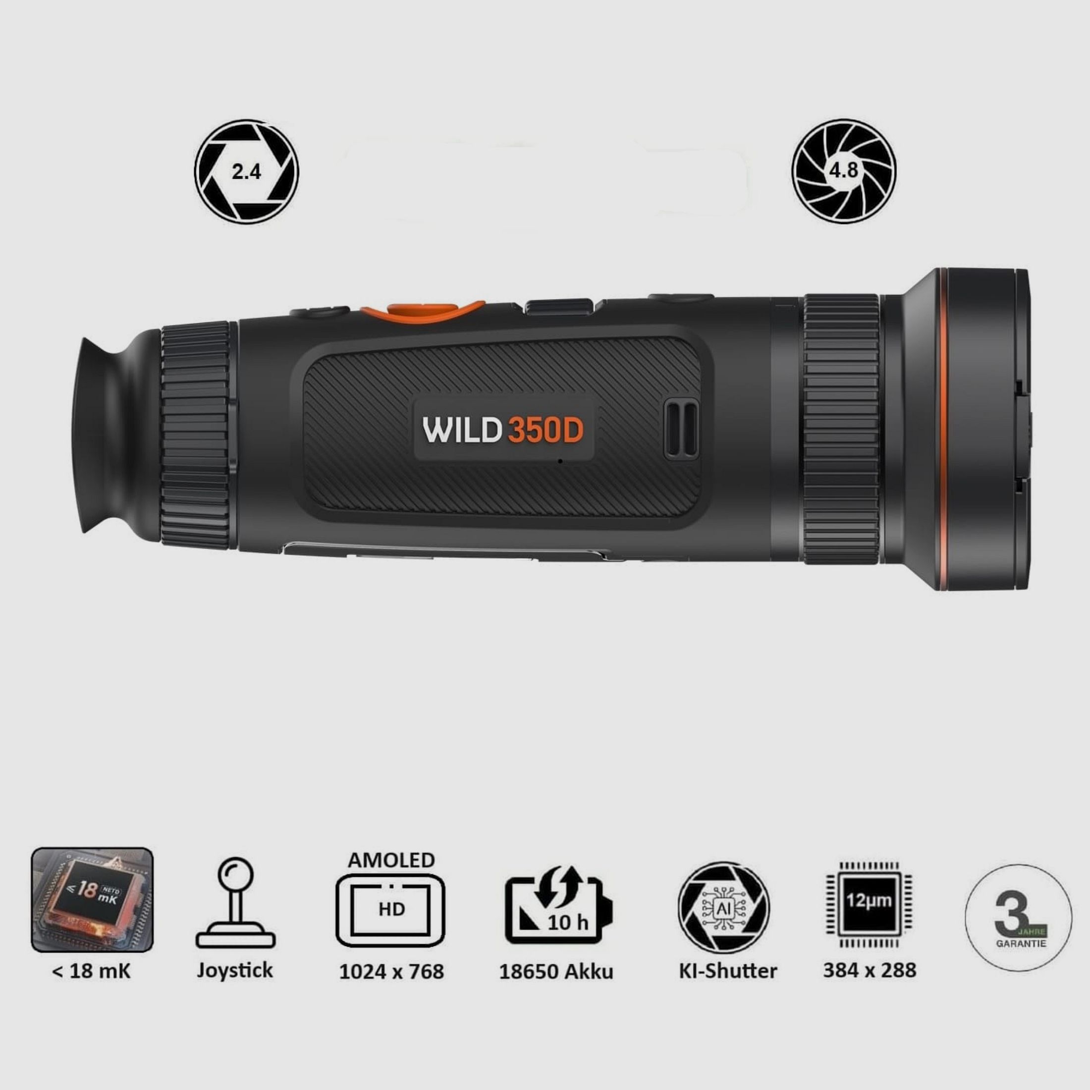 ThermTec WILD 350 D 25mm 50mm lens 384 x 288 pixels 18.4 m 9.3 m field of view