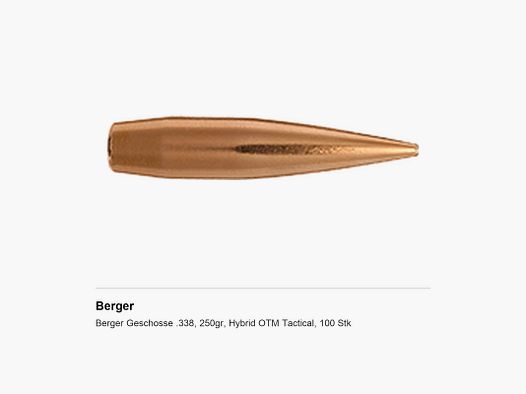 Berger Proiettili .338, 250gr, Hybrid OTM Tactical, 100 pz