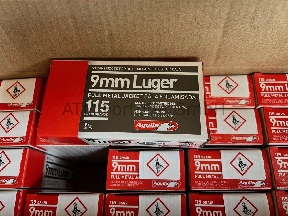 Aquila 1000 pezzi Standard 9mm Luger (9x19) FMJ 115 grs cartucce per pistola