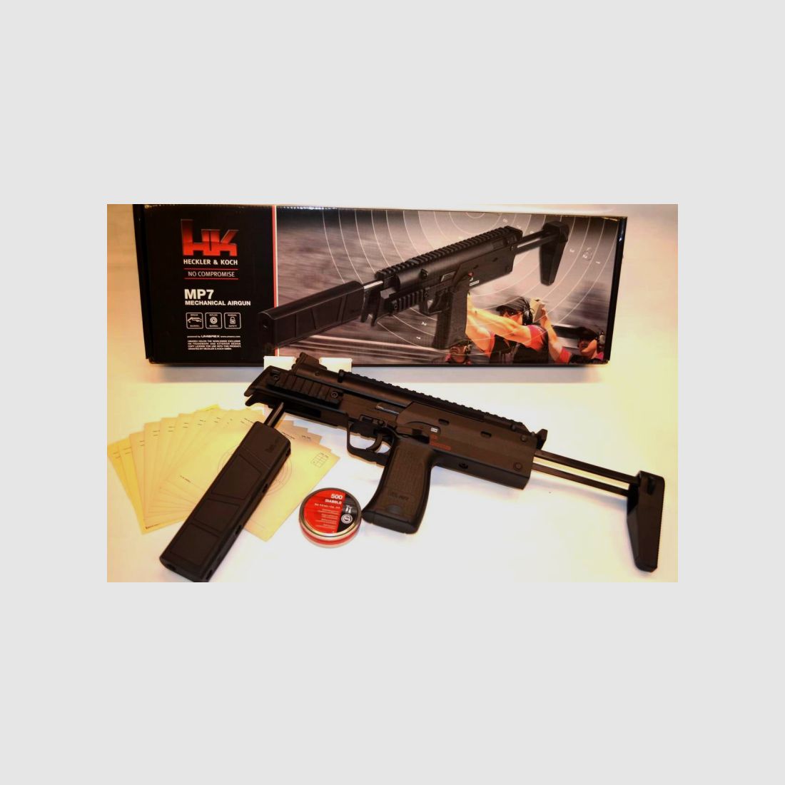 Leistungsstarke Heckler & Koch MP 7 A1 SD * 4,5 mm Diabolo * mit Starterpaket