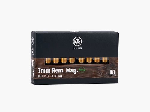 RWS 7mm Rem. Mag. HIT Green - 9.1g/140 grain rifle cartridges lead-free